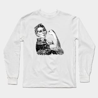 Classic Aged Look Rosie the Riveter Monochrome Long Sleeve T-Shirt